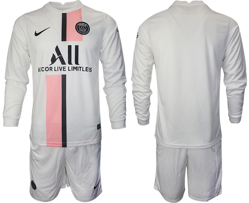 Men 2021-2022 Club Paris St German away white Long Sleeve blank Soccer Jersey->customized soccer jersey->Custom Jersey